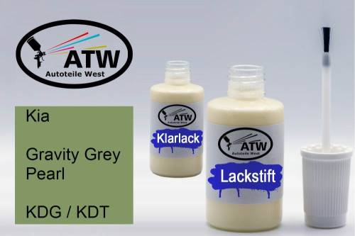 Kia, Gravity Grey Pearl, KDG / KDT: 20ml Lackstift + 20ml Klarlack - Set, von ATW Autoteile West.